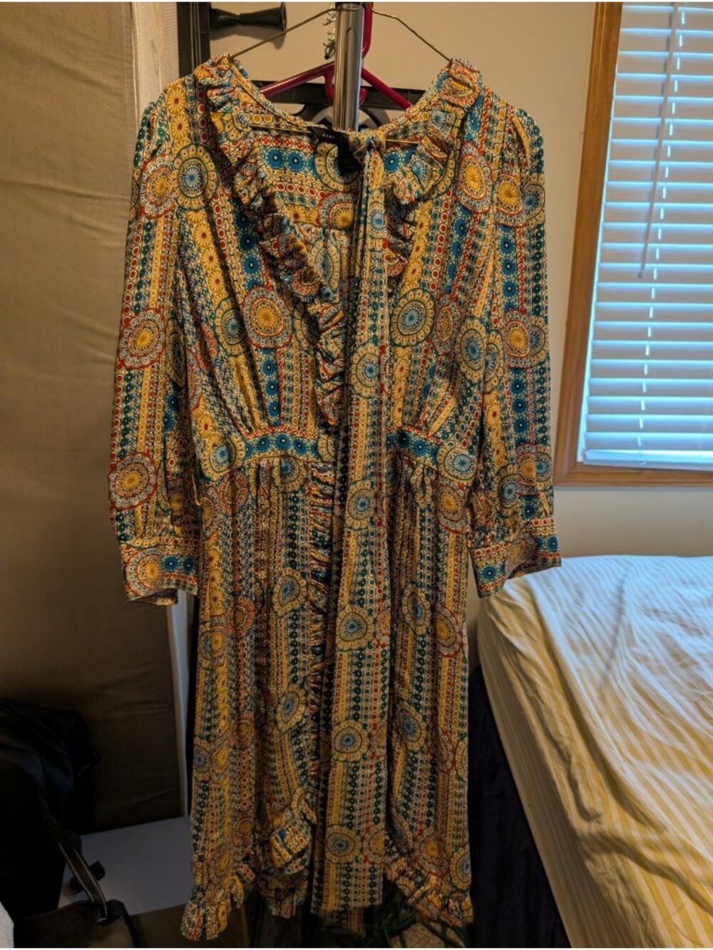 Marc by Marc Jacobs Womens 8 Ruffle Midi Dress Multicolor Boho Geometric Print